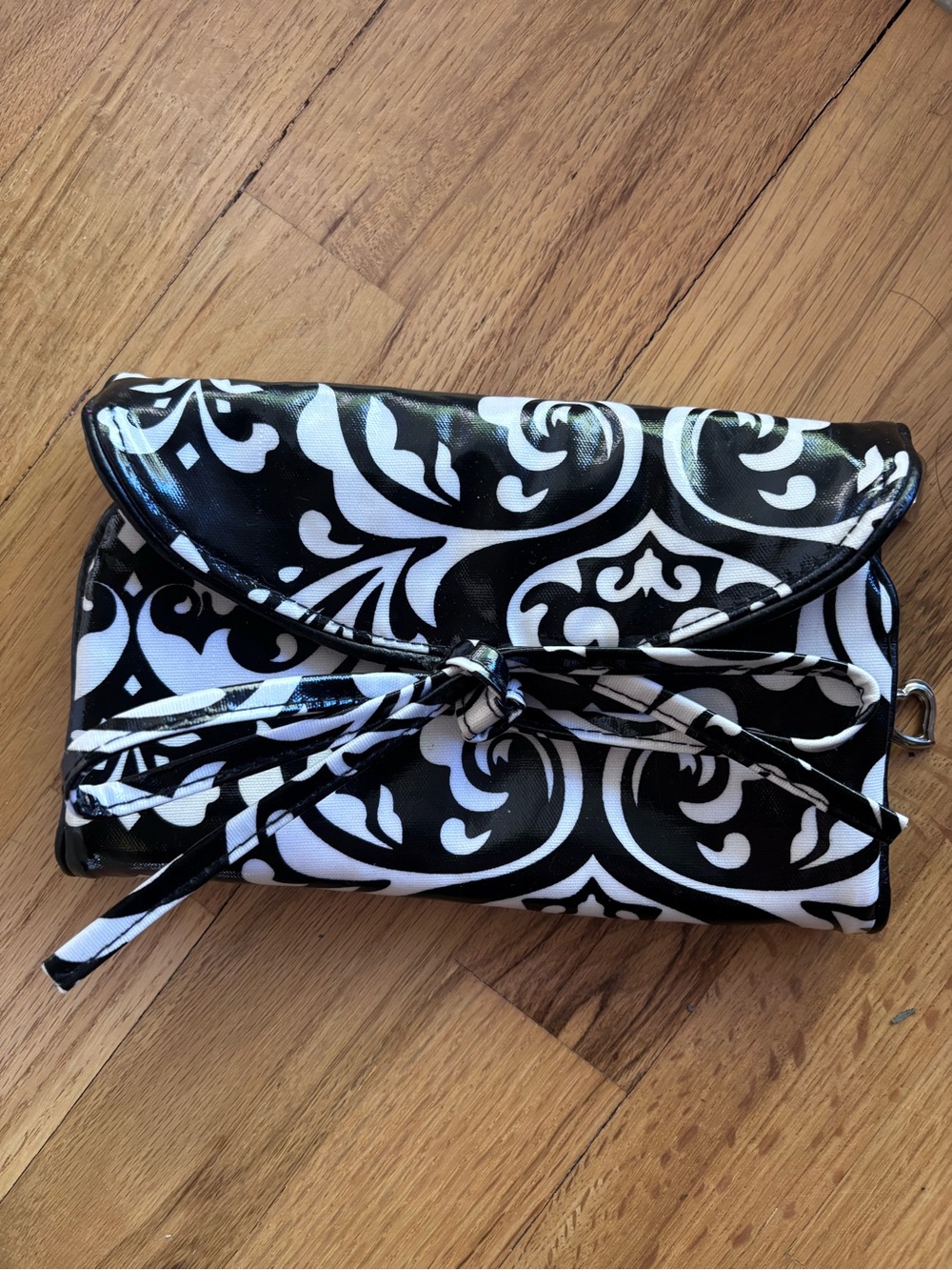 Black & White Damask Jewelry Travel Organizer with Bow Accent